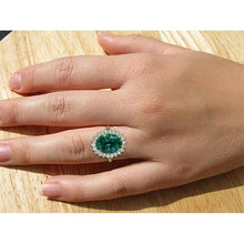 Afbeelding in Gallery-weergave laden, 11 kt Ovale Groene Smaragd Met Diamanten Trouw Ring 14K Geel Goud
