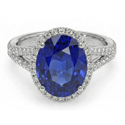 IGI GECERTIFICEERDE 12 Karaat Ovale Saffier Halo Ring