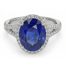 Afbeelding in Gallery-weergave laden, IGI GECERTIFICEERDE 12 Karaat Ovale Saffier Halo Ring

