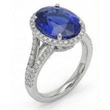 Afbeelding in Gallery-weergave laden, IGI GECERTIFICEERDE 12 Karaat Ovale Saffier Halo Ring
