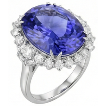 Afbeelding in Gallery-weergave laden, 12,25 ct Grote Ovale Tanzaniet Met Diamanten Trouw Ring Wit Goud
