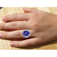 Afbeelding in Gallery-weergave laden, 12,25 ct Grote Ovale Tanzaniet Met Diamanten Trouw Ring Wit Goud
