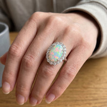 Afbeelding in Gallery-weergave laden, 12,50 karaat opaal en Natuurlijke echte diamanten ( niet in een laboratorium gekweekt ) trouwring nieuw wit goud 14K

