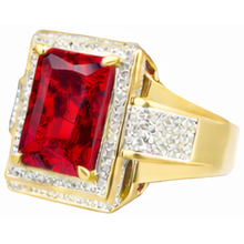 Afbeelding in Gallery-weergave laden, 13 Karaat Grote Smaragdslijpsel Rode AAA Heren Robijn IGI GECERTIFICEERDE Ring Met Diamant Geelgoud 14K
