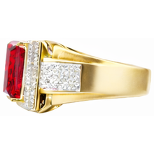Afbeelding in Gallery-weergave laden, 13 Karaat Grote Smaragdslijpsel Rode AAA Heren Robijn IGI GECERTIFICEERDE Ring Met Diamant Geelgoud 14K
