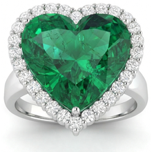 Afbeelding in Gallery-weergave laden, 13 Karaat Hartvormige Groene Smaragd GIA Met Natuurlijke uit de aarde gewonnen Diamanten Trouwring 14K
