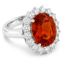 Afbeelding in Gallery-weergave laden, 13 kt ovale mandarijn granaat met ronde Natuurlijke echte diamanten ( niet in een laboratorium gekweekt ) ring wit goud
