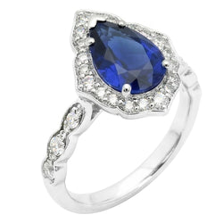 14 Karaat Witgoud Vintage Royal Blue Saffier Edelsteen Ring 1,50