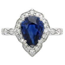 Afbeelding in Gallery-weergave laden, 14 Karaat Witgoud Vintage Royal Blue Saffier Edelsteen Ring 1,50
