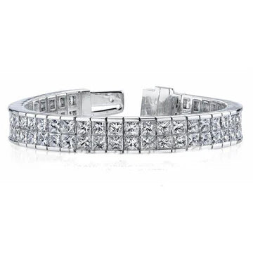 14.30 Karaat Prinses Dubbele Rij Echt Diamanten Tennis Armband Wit Goud 14K