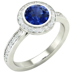 Echte 14K Bezel Ceylon Sapphire Diamond Engagement Ring 3.42 karaat