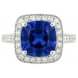 14K Ceylon Sapphire 4.5 Ct Blauwe Saffier Met Diamanten Ring