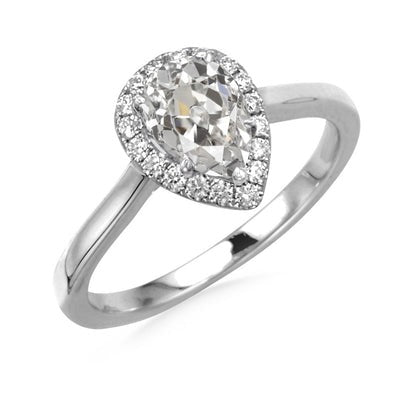 14K Gold Round & Pear Old Mine Cut Echt Diamond Halo Ring 4,50 karaat