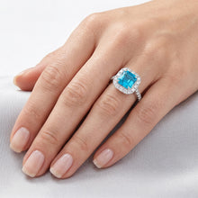 Afbeelding in Gallery-weergave laden, 14K Witgoud Blauwe Diamant Diamant Halo Zetting Ring 3 karaat
