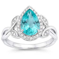 14K Witgoud VVS Paraiba Toermalijn Halo Verlovingsring 3,25