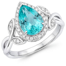 Afbeelding in Gallery-weergave laden, 14K Witgoud VVS Paraiba Toermalijn Halo Verlovingsring 3,25
