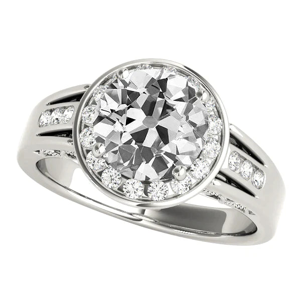 14K gouden Halo ronde oude mijnwerker diamanten ring gespleten dikke schacht 4,25 karaat