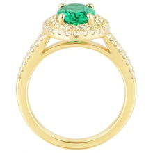 Afbeelding in Gallery-weergave laden, 14K gouden ovale groene smaragd met ronde Natuurlijke echte diamanten ( niet in een laboratorium gekweekt ) ring 6 karaat
