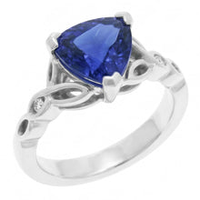 Afbeelding in Gallery-weergave laden, 14K gouden ring met drie stenen biljoen blauwe saffier 1,75 karaat Natuurlijke echte diamant ( niet in het laboratorium gekweekt )en
