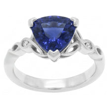Afbeelding in Gallery-weergave laden, 14K gouden ring met drie stenen biljoen blauwe saffier 1,75 karaat Natuurlijke echte diamant ( niet in het laboratorium gekweekt )en
