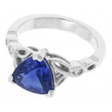Afbeelding in Gallery-weergave laden, 14K gouden ring met drie stenen biljoen blauwe saffier 1,75 karaat Natuurlijke echte diamant ( niet in het laboratorium gekweekt )en
