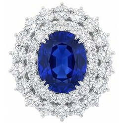 14K Witgoud 10 Karaat Kussen Saffier En Ronde IGI GECERTIFICEERDE Diamanten Ring