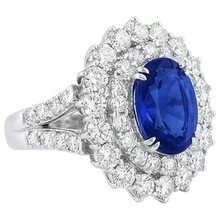 Afbeelding in Gallery-weergave laden, 14K Witgoud 10 Karaat Kussen Saffier En Ronde IGI GECERTIFICEERDE Diamanten Ring

