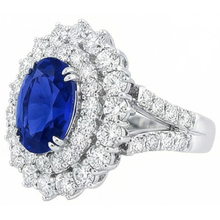 Afbeelding in Gallery-weergave laden, 14K Witgoud 10 Karaat Kussen Saffier En Ronde IGI GECERTIFICEERDE Diamanten Ring
