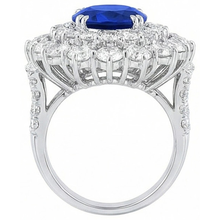 Afbeelding in Gallery-weergave laden, 14K Witgoud 10 Karaat Kussen Saffier En Ronde IGI GECERTIFICEERDE Diamanten Ring
