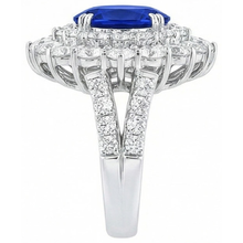 Afbeelding in Gallery-weergave laden, 14K Witgoud 10 Karaat Kussen Saffier En Ronde IGI GECERTIFICEERDE Diamanten Ring
