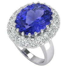 Afbeelding in Gallery-weergave laden, 14K Witgoud 15 Karaat Grote Tansaniet En Kleine Natuurlijke uit de aarde gewonnen Diamanten Ring Nieuw
