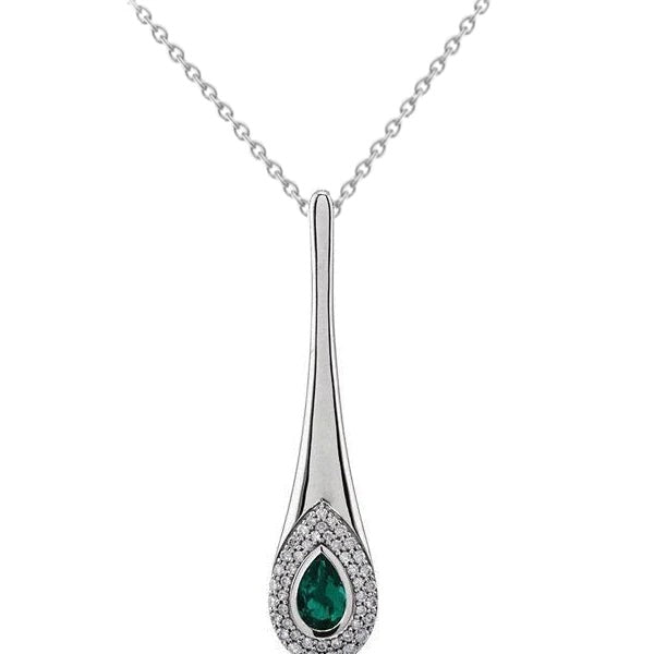 14K witgouden ketting met groene smaragd en diamanten hanger 1,75 karaat
