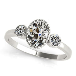 14K Gouden Drie Stenen Ring Ovale Oud Slijpsel Natuurlijke uit de aarde gewonnen Diamant Kastzetting 4.50 Karaat