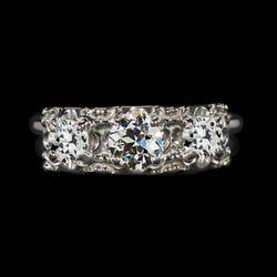 14K Goud 3 Stenen Ronde Oude Mijn Geslepen Echt Diamanten Ring 3.50 Karaat Sieraden