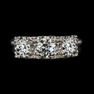 14K Goud 3 Stenen Ronde Oude Mijn Geslepen Echt Diamanten Ring 3.50 Karaat Sieraden