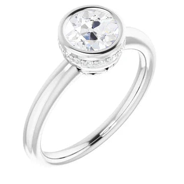 14K Goud Verborgen Halo Ronde Oude Mijnwerker Echt Diamanten Ring Bezel Set Sierade