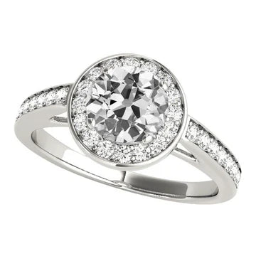 14K Gouden Halo Echt Diamanten Ring Rond Oud Geslepen 4,75 Karaat Dames Sieraden