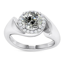 14K Gouden Halo Trouwring Rond Oud Geslepen Natuurlijke uit de aarde gewonnen Diamanten 4.75 Karaat