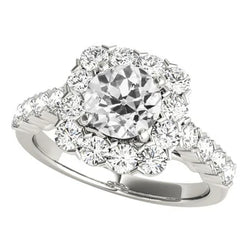 14K Gouden Halo Trouwring Rond Oud Geslepen Natuurlijke uit de aarde gewonnen Diamanten 5 Karaat