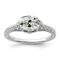 14K Gouden Ovale Oude Mijnwerker Echte Natuurlijke uit de aarde gewonnen Diamanten Ring met Brugaccenten 4.50 Karaat