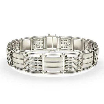 14K Witgoud 3 Karaat Briljant Geslepen Echt Diamanten Heren Armband Nieuw