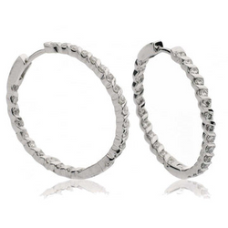 14K Witgoud 3,00 Karaat Briljant Geslepen Echt Diamanten Lady Hoop Earrings