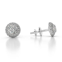 14K Witgoud 4.50 Karaat Rond Geslepen Natuurlijke uit de aarde gewonnen Diamanten Dames Oorknoppen Halo Oorbellen