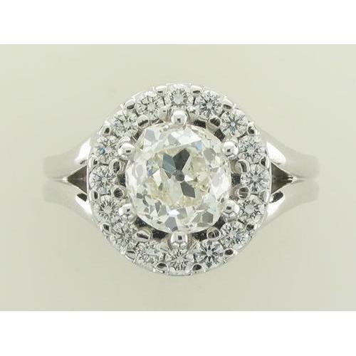 14K Witgouden Oude Mijnwerker Geslepen Echt Diamanten Ring 2 Ct. Halo Dame Sieraden