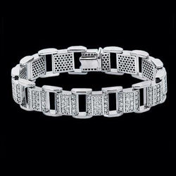 14K Witgoud Heren Schakelarmband 8.50 Karaat Rond Geslepen Echte Natuurlijke uit de aarde gewonnen Diamanten