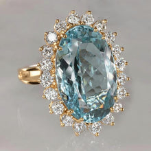 Afbeelding in Gallery-weergave laden, 14K witgouden aquamarijn met diamanten 9 kt verlovingsring
