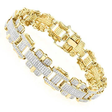 14 Karaat Fijne Ronde Geslepen Echt Diamanten Herenarmband Geel Goud 14K