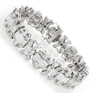 14 Karaat Prinses & Ronde Echt Diamanten Heren Armband Wit Goud 14K