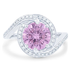 16.00 Ct. Roze Kunziet Met Diamanten Ring Wit Goud 14K