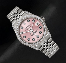 Afbeelding in Gallery-weergave laden, Rolex Datejust 36mm 16200 Roze Diamanten Wijzerplaat Diamanten Lunette Roestvrij Staal Horloge
